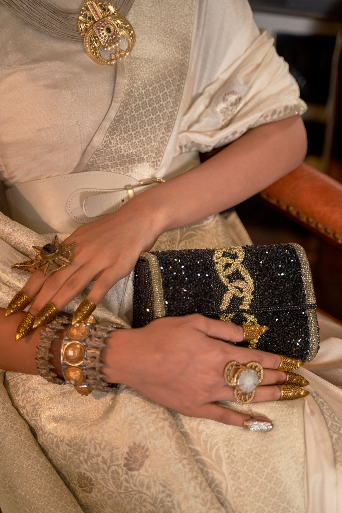 Off white Korsa Georgette Pure Khadi Nylon saree