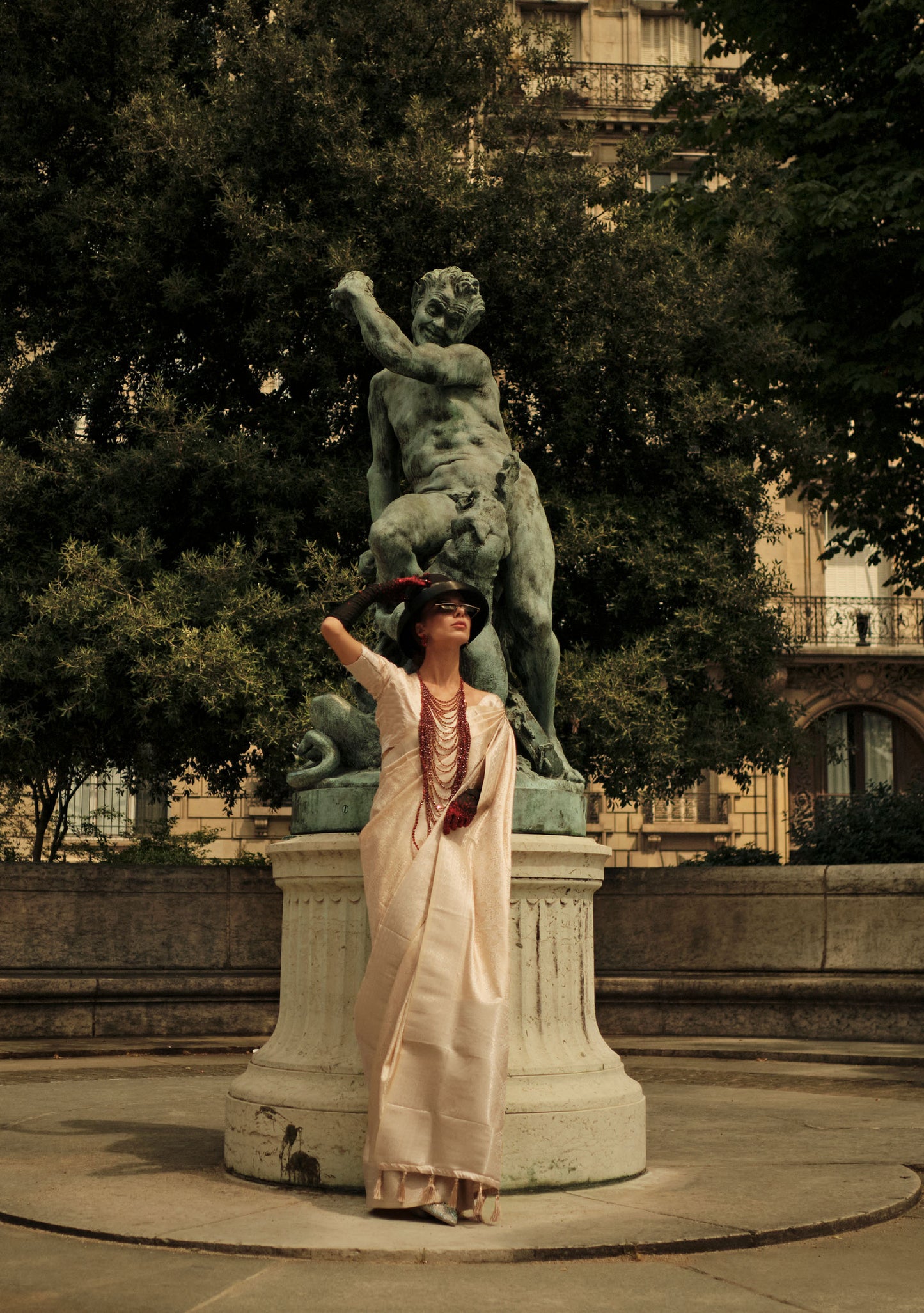 Cream Kavinci Silk Pure Satin Handloom saree