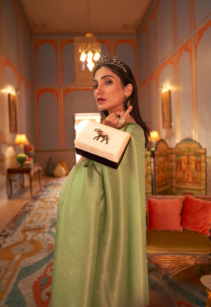 Green Kanupama Silk Nylon Satin Woven Saree