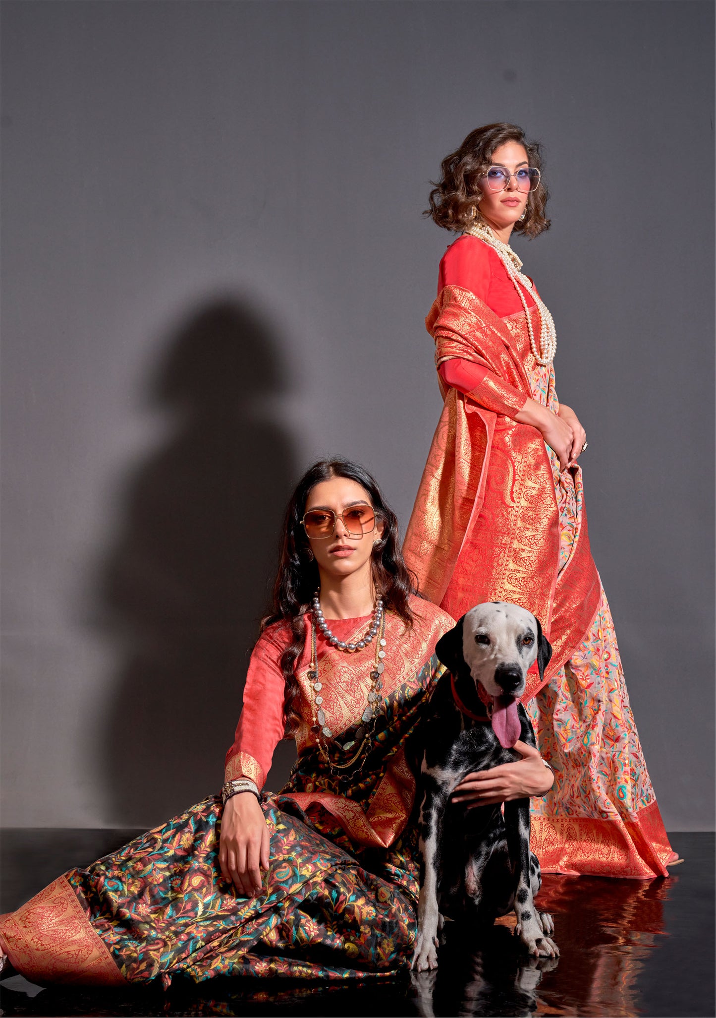 Black Multi color Knaaz Modal Kashmiri Chaap Handloom Saree