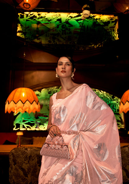 Pink Krown Silk Modal Zari woven saree