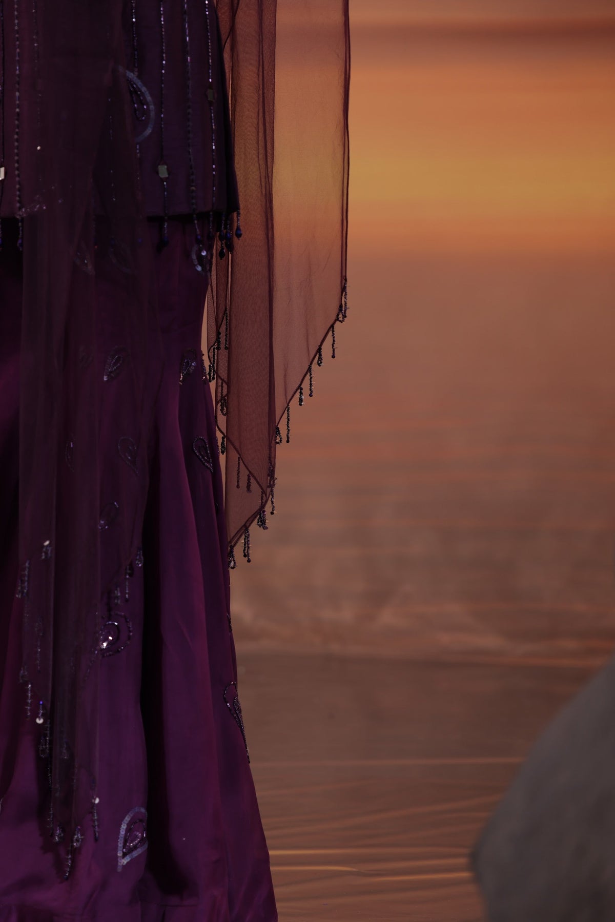 Dark Purple Sequins Embellished Dola Silk Sangeet Sharara Set