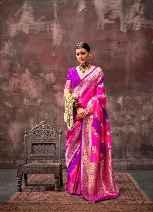 Deep Pink Kookal Rangkaat Handloom Silk Saree