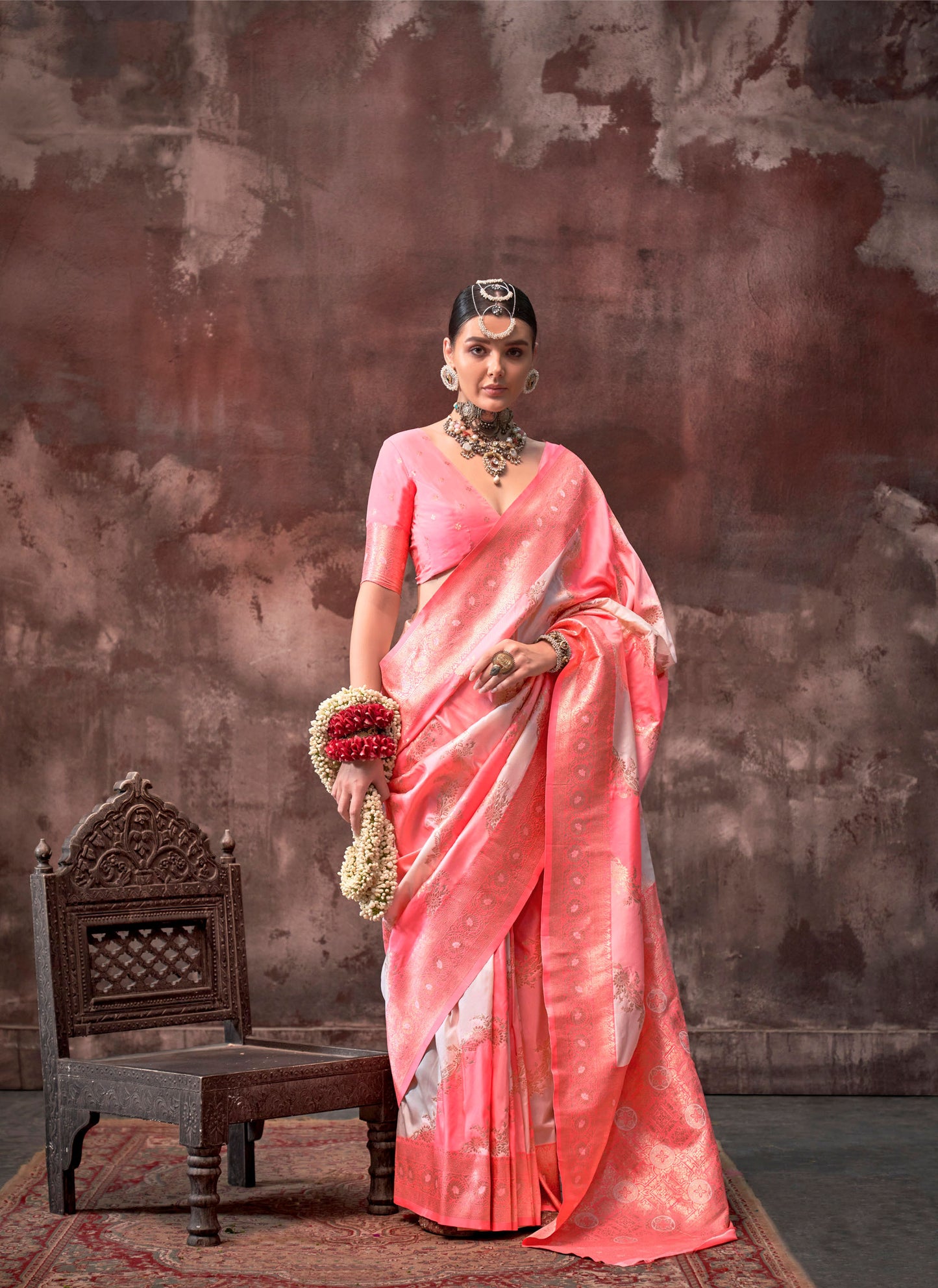 Light Peach Kookal Rangkaat Handloom Silk Saree