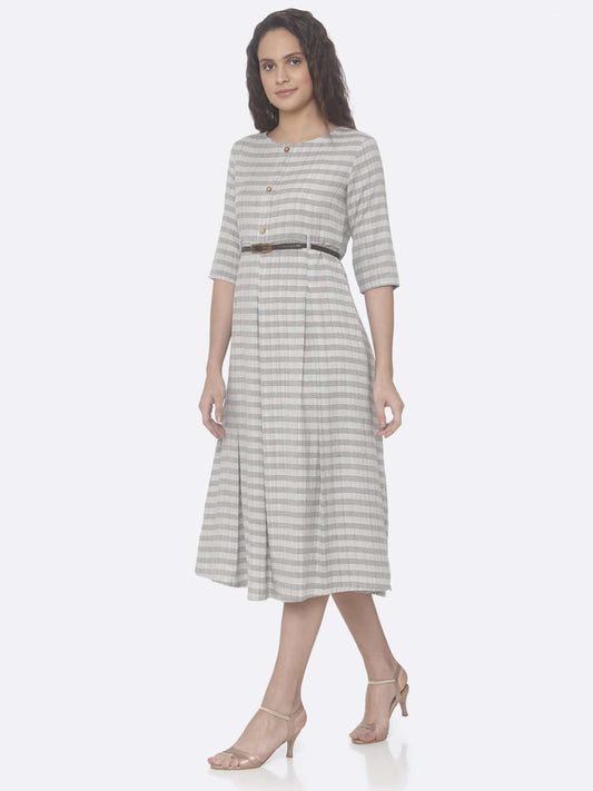 Grey Printed Cotton A-Line Dress | Rescue