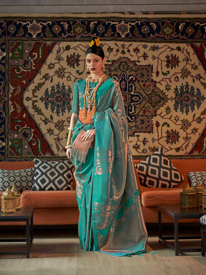 Green Kanmani Silk Copper Zari Handloom Saree