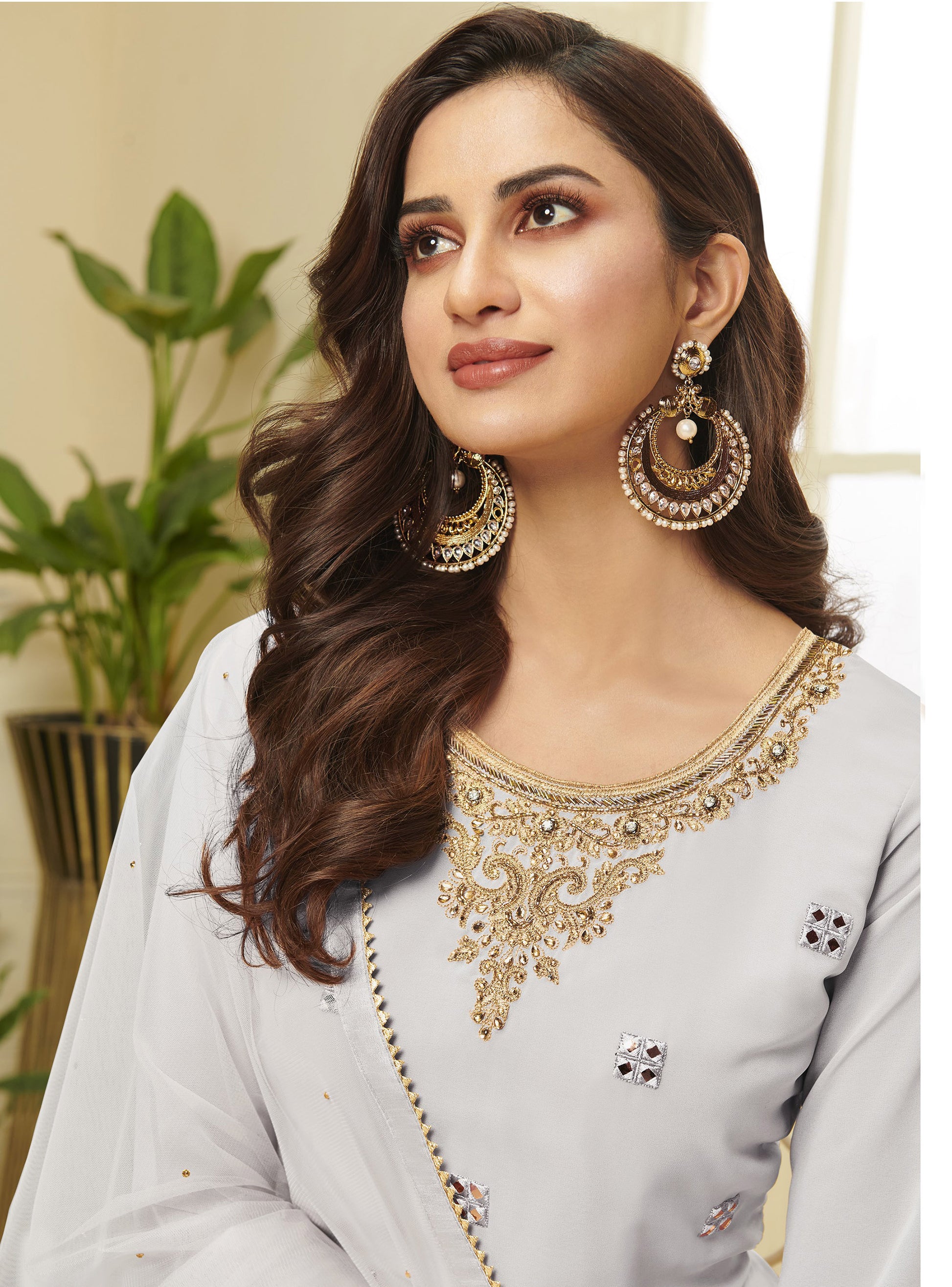 Grey Gota Work Georgette Festive Sharara