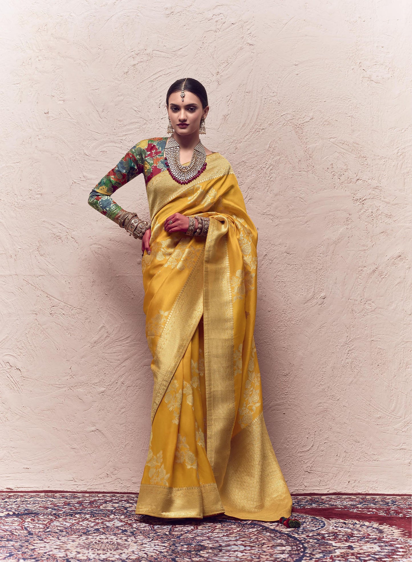 Mustard Printed Kasturi Saree