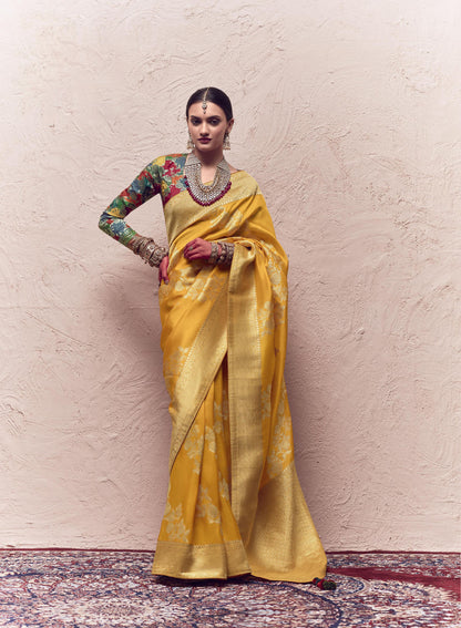 Mustard Printed Kasturi Saree