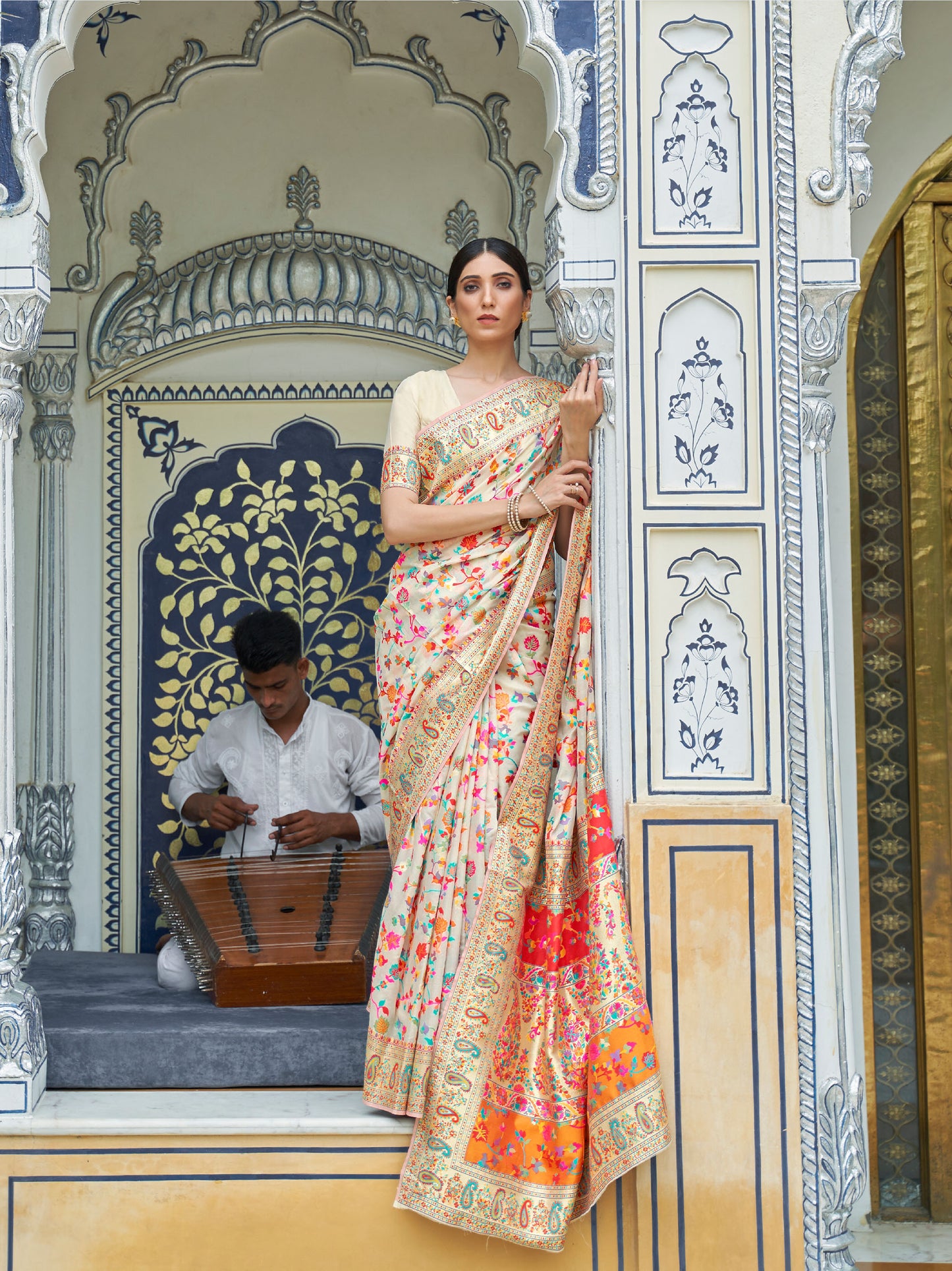 Cream Kashifa Silk Kashmir Modal Handloom Saree