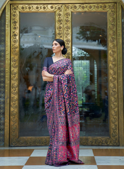 Dark Blue Kashifa Silk Kashmir Modal Handloom Saree