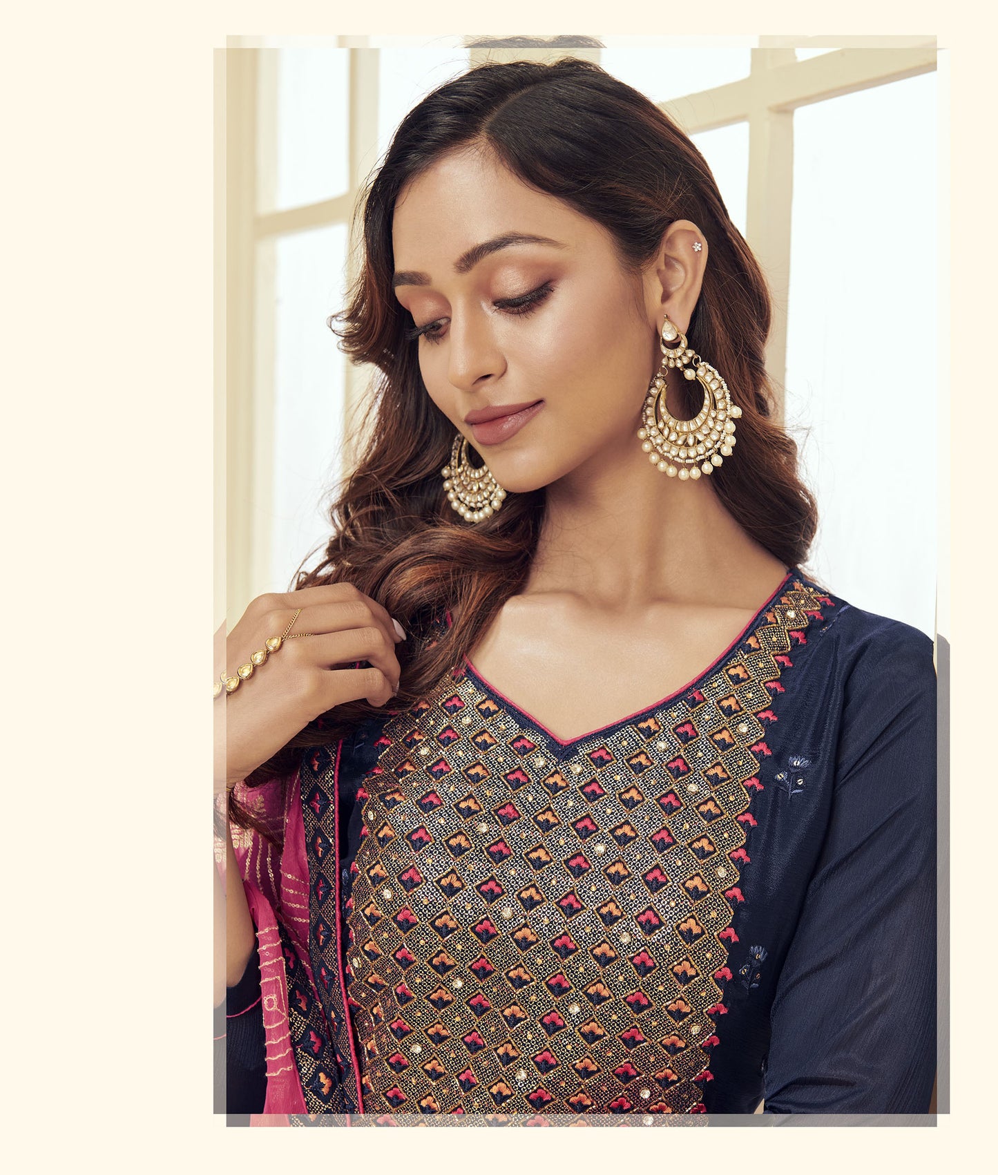 Blue Spring Embroidery Georgette Festive Kurta Set