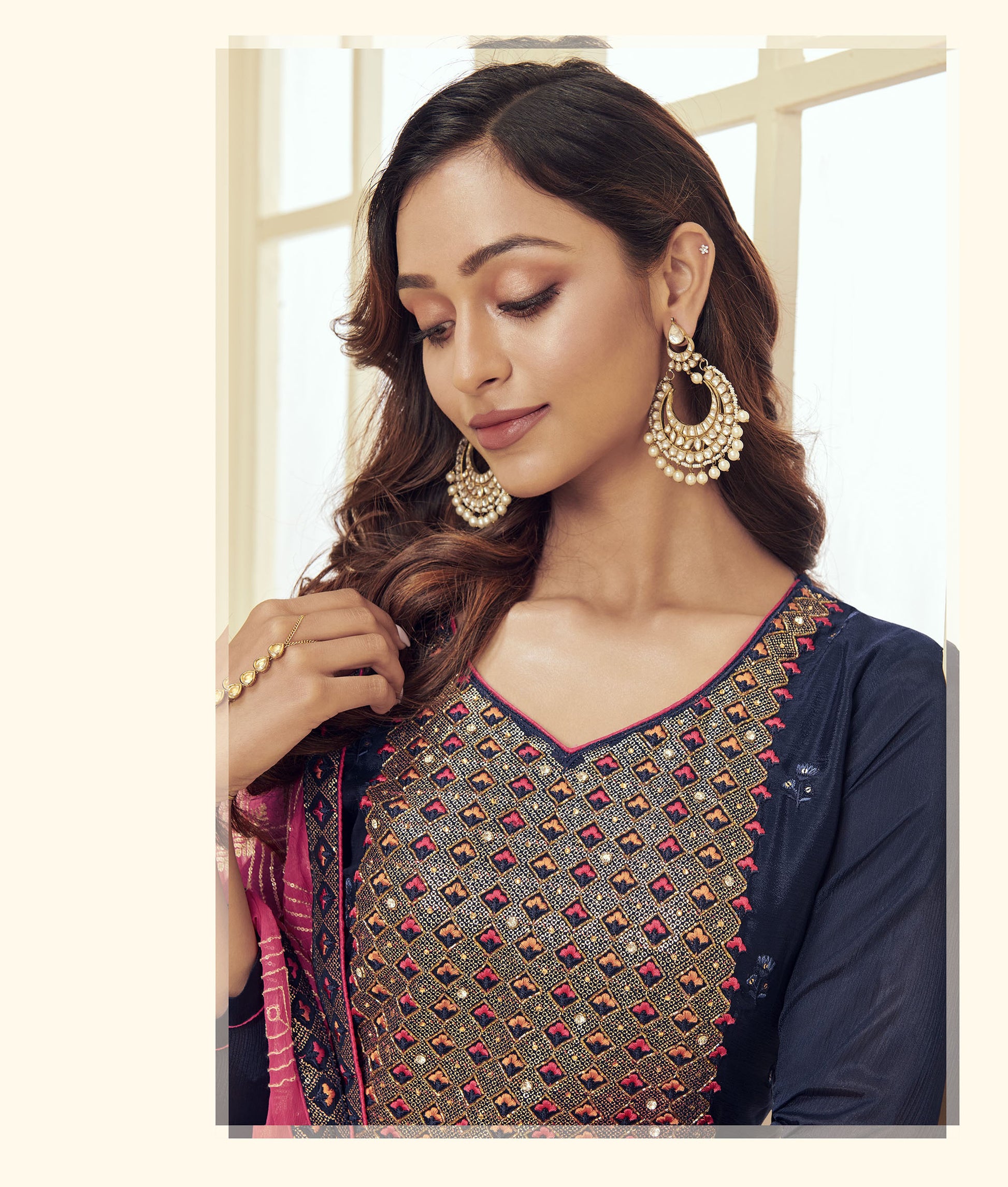 Blue Spring Embroidery Georgette Festive Kurta Set