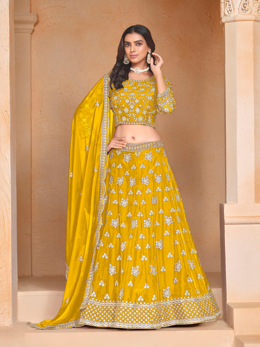 Yellow Sequins & Zari Embroidered Organza Haldi Lehenga