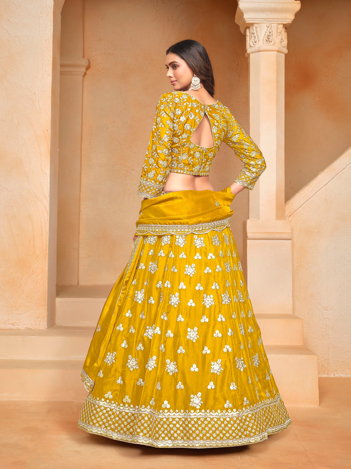 Yellow Sequins & Zari Embroidered Organza Haldi Lehenga