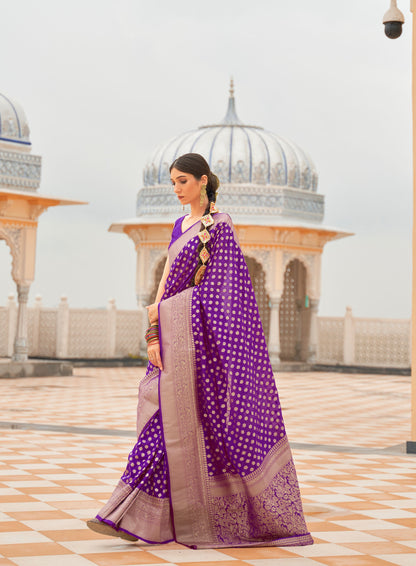 Purple Khadi Georgette Nylon Handloom Saree