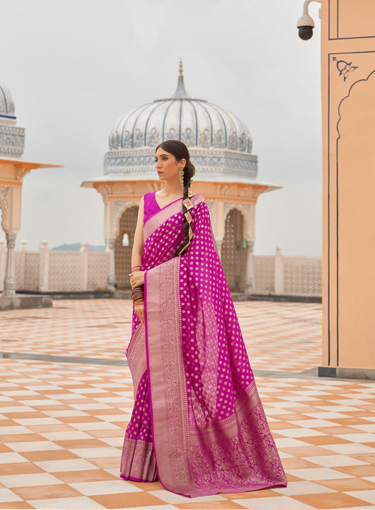 Magenta Khadi Georgette Nylon Handloom Saree