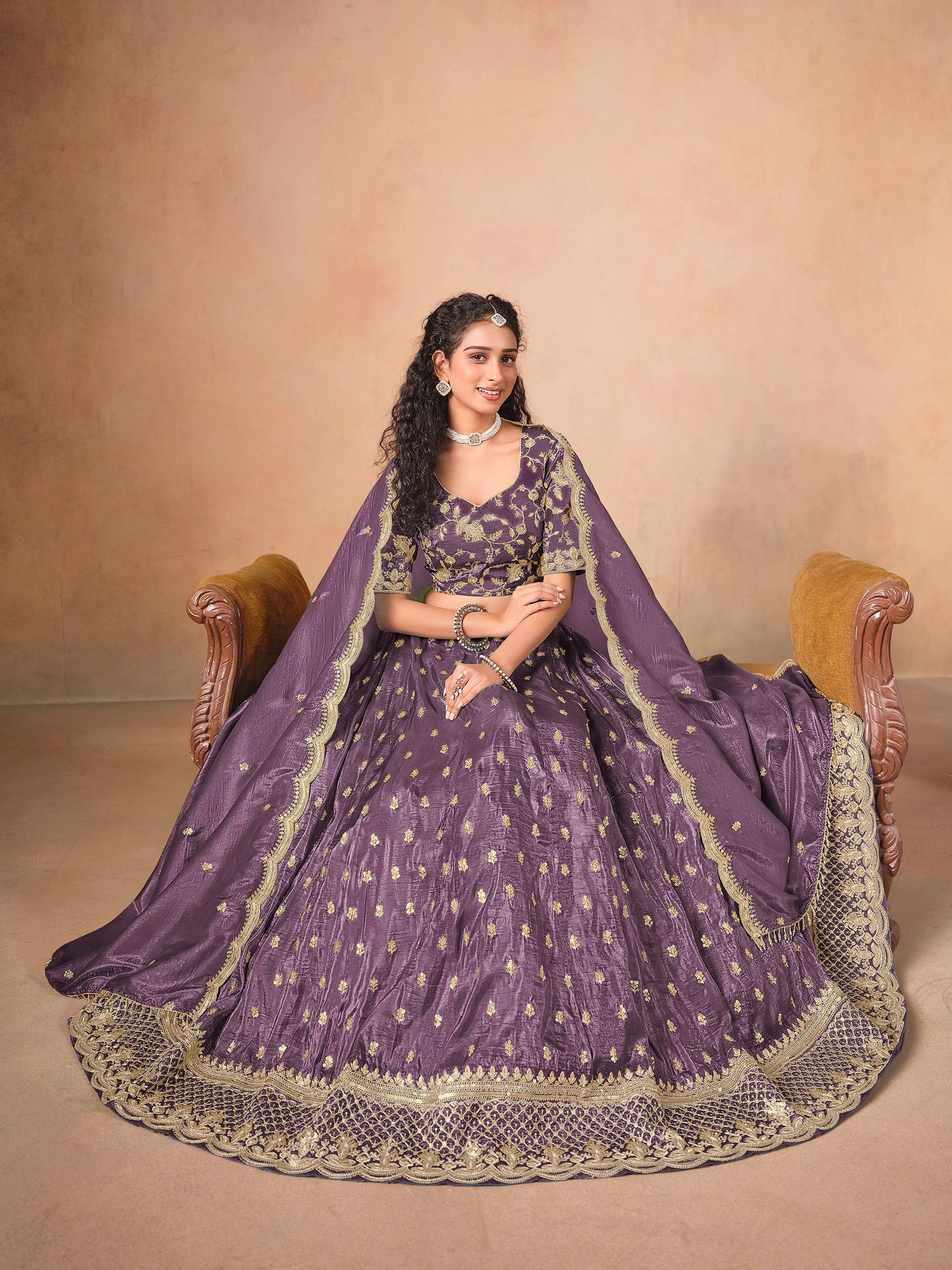 Light Purple Thread & Sequins Embroidered Soft Organza Sangeet Lehenga
