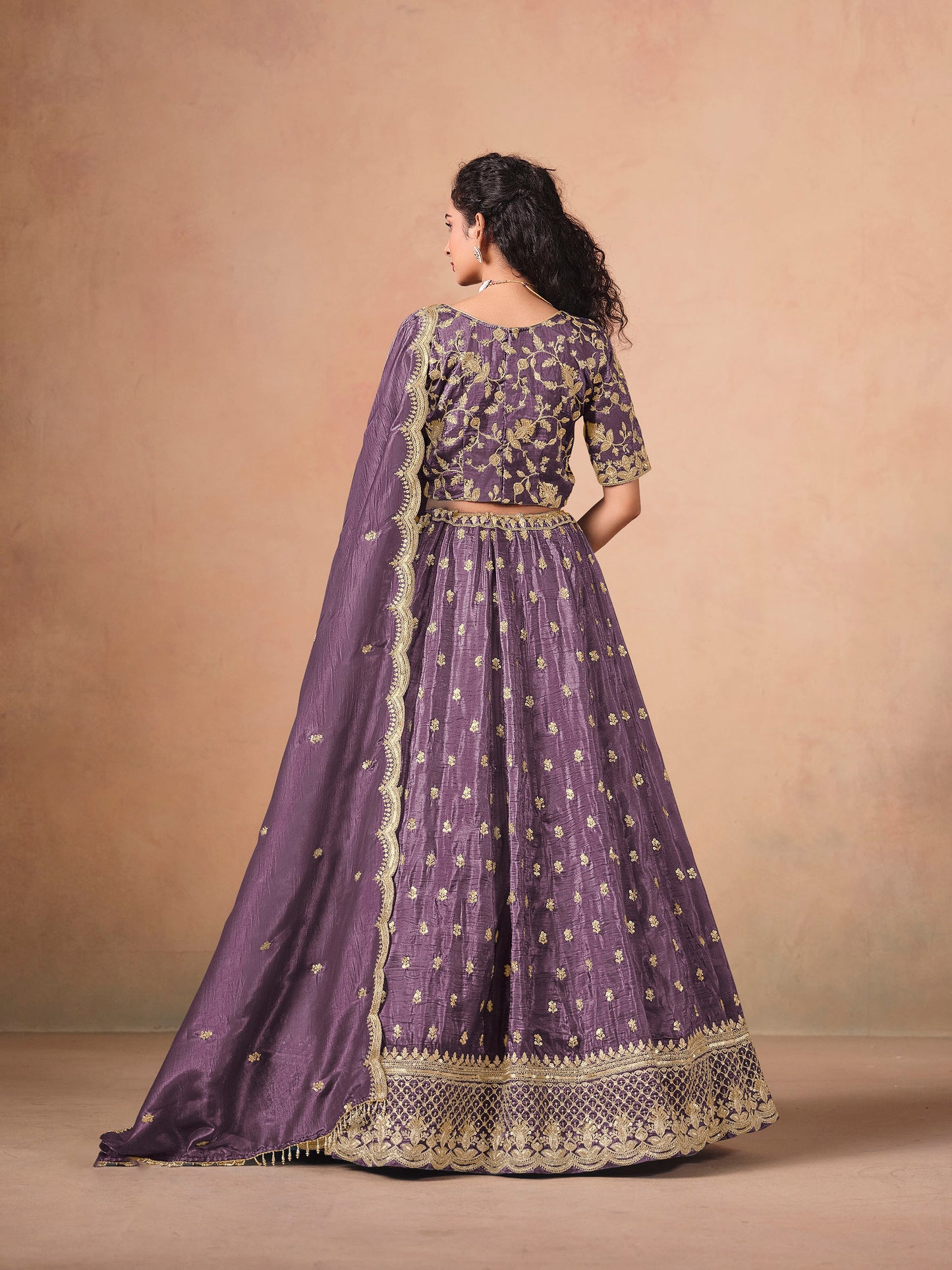 Light Purple Thread & Sequins Embroidered Soft Organza Sangeet Lehenga