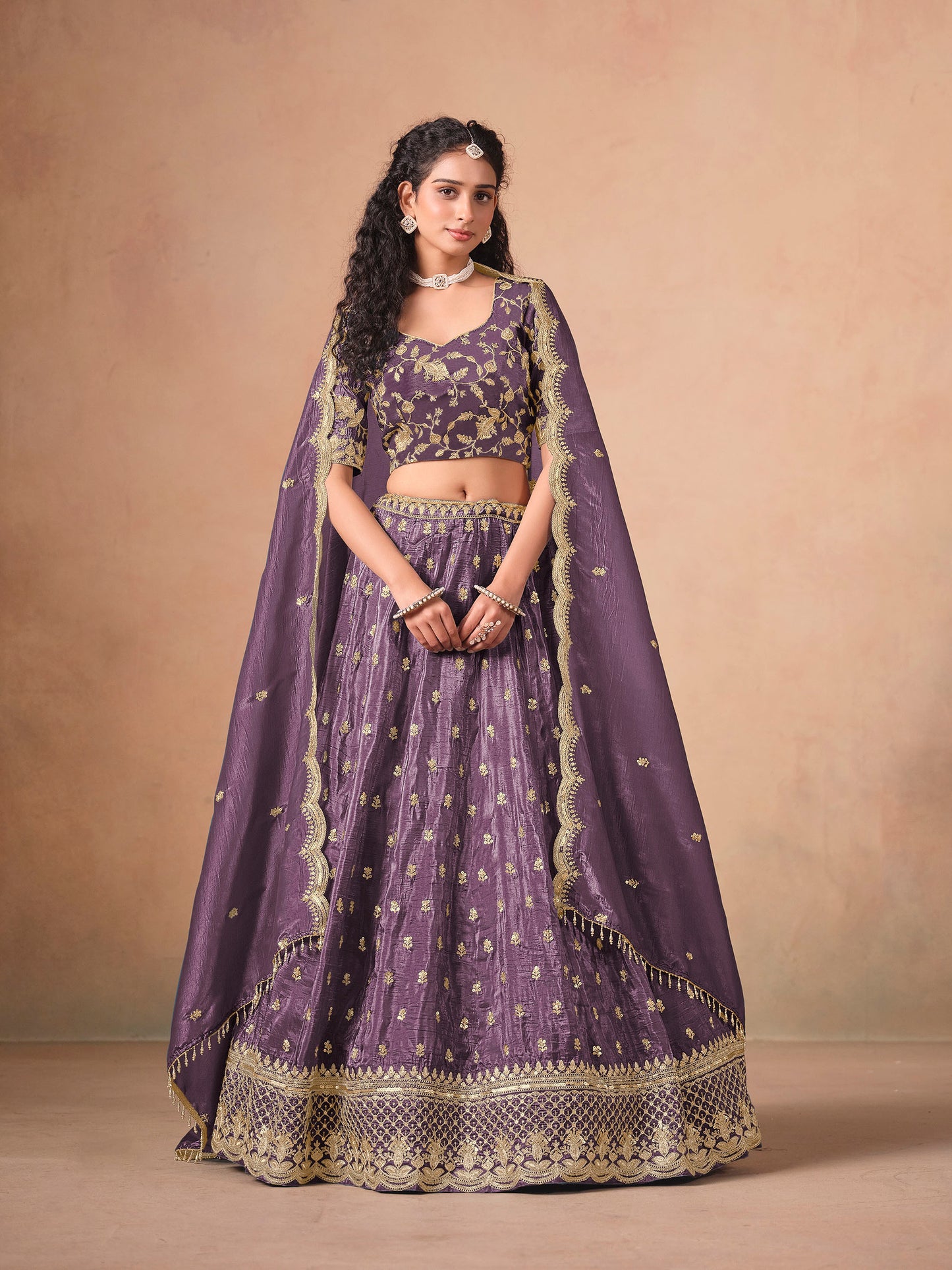 Light Purple Thread & Sequins Embroidered Soft Organza Sangeet Lehenga