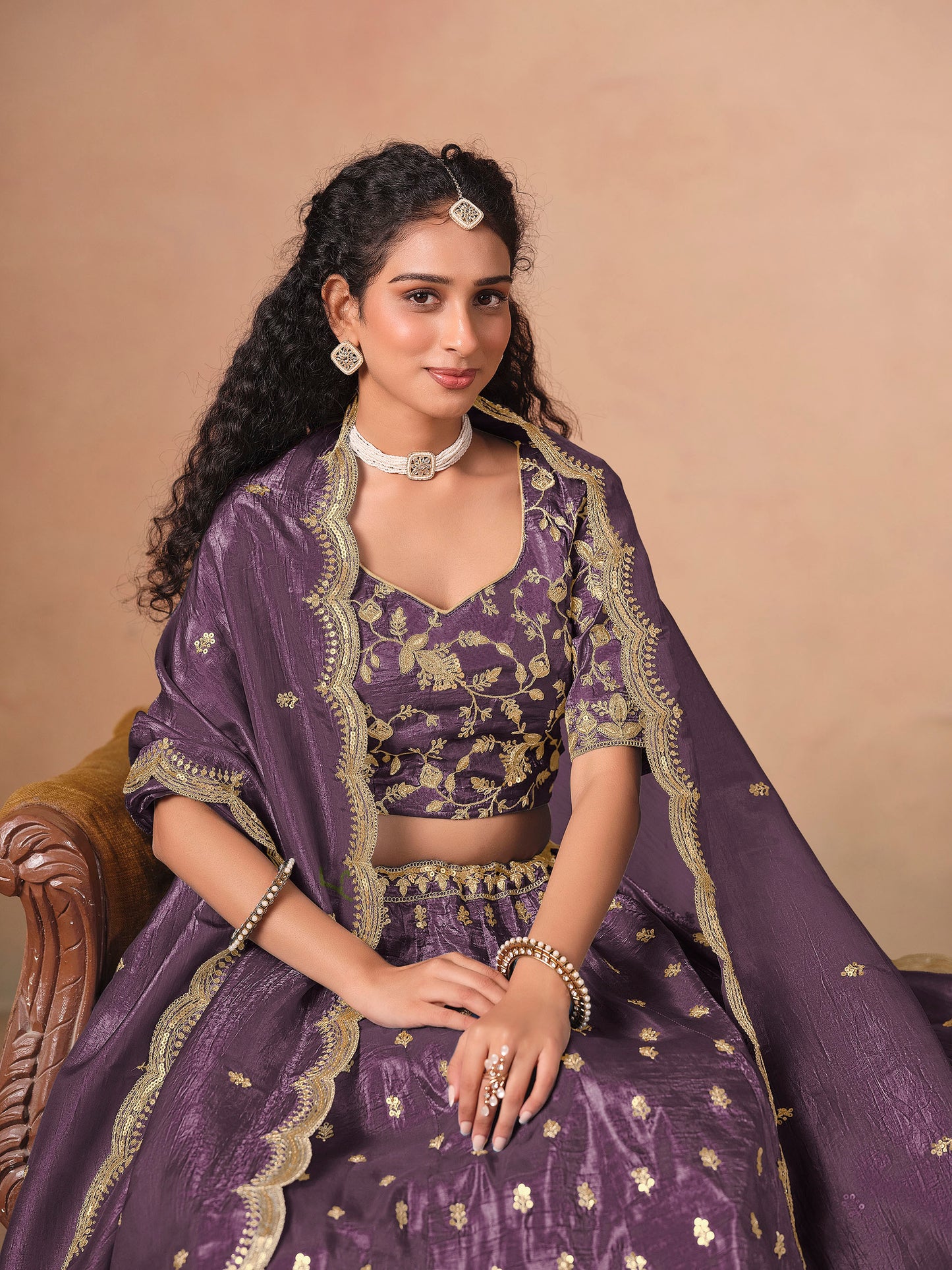 Light Purple Thread & Sequins Embroidered Soft Organza Sangeet Lehenga