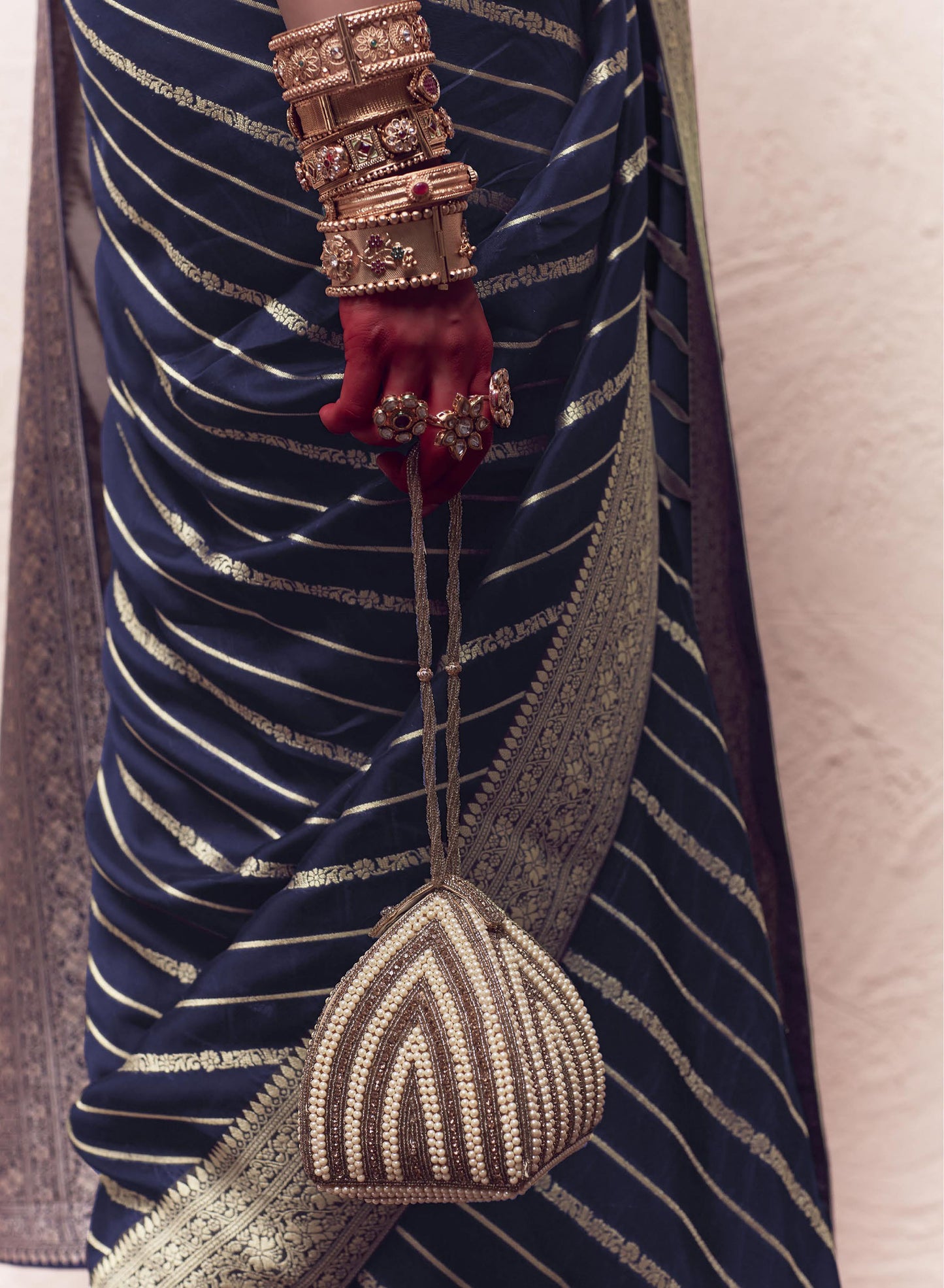 Navy Blue Printed Kasturi Saree