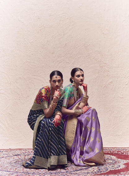 Navy Blue Printed Kasturi Saree