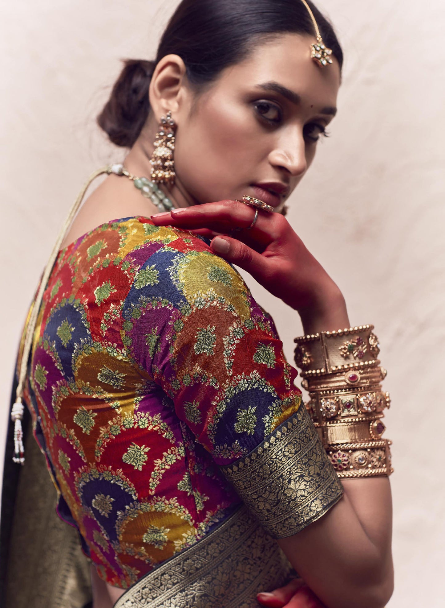 Navy Blue Printed Kasturi Saree