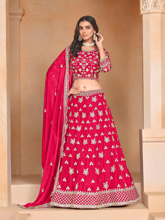 Rani Pink Sequins & Zari Embroidered Organza Bridesmaid Lehenga