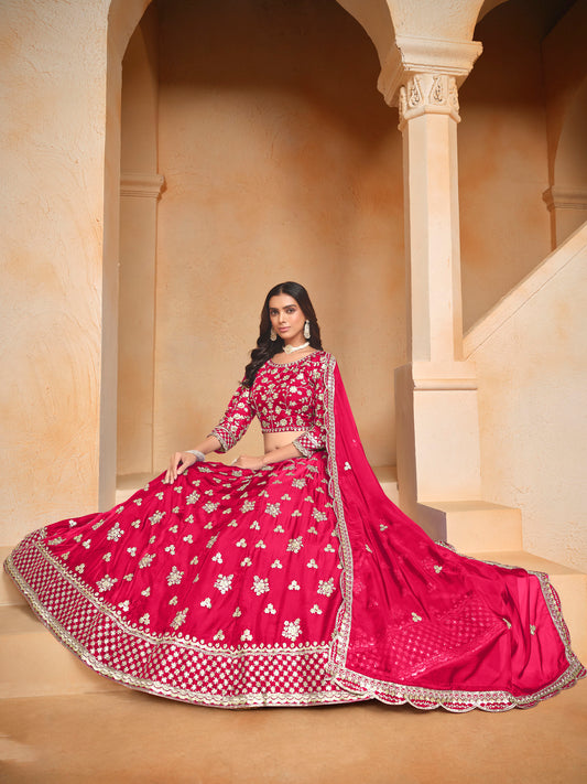 Rani Pink Sequins & Zari Embroidered Organza Bridesmaid Lehenga