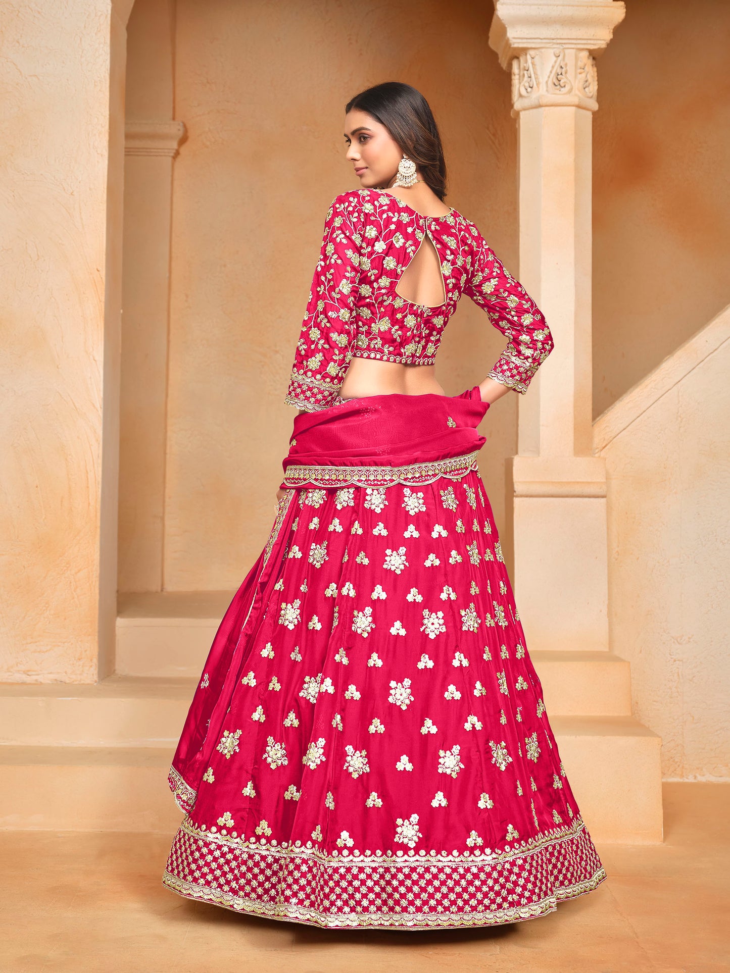 Rani Pink Sequins & Zari Embroidered Organza Bridesmaid Lehenga