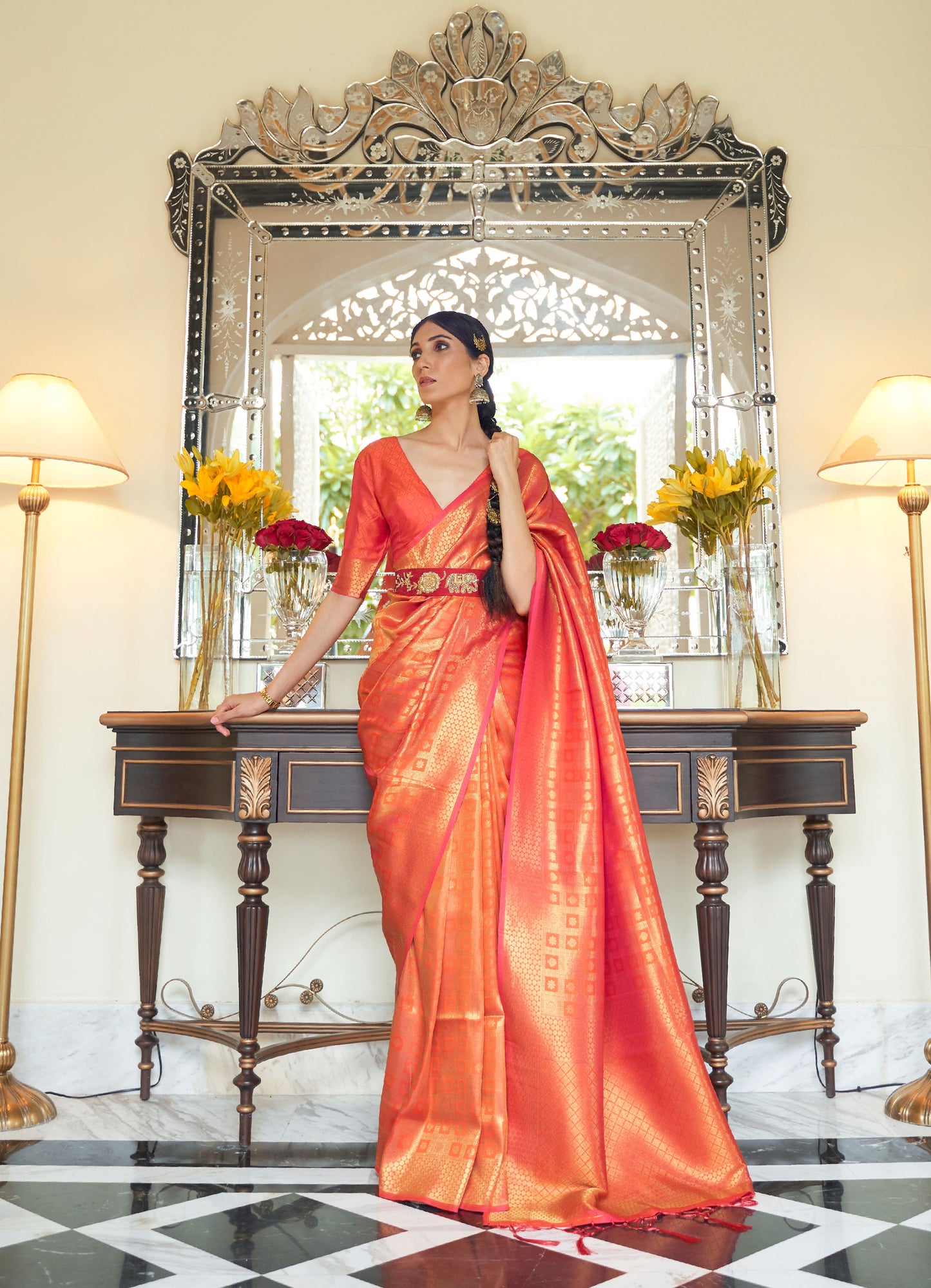 Orange Kaabha Silk Handloom Saree
