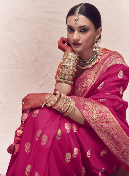 Rani Pink Printed Kasturi Saree