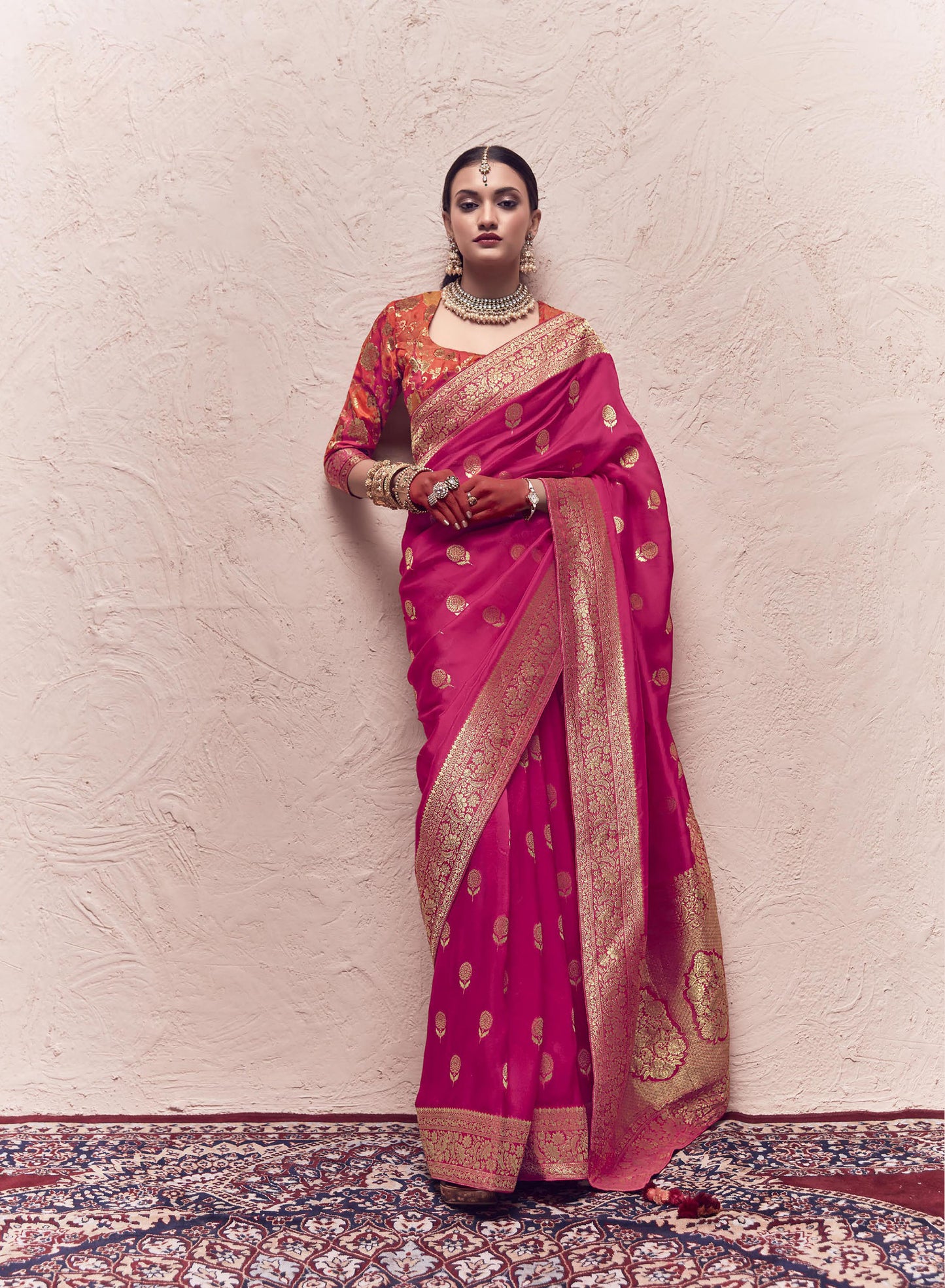 Rani Pink Printed Kasturi Saree
