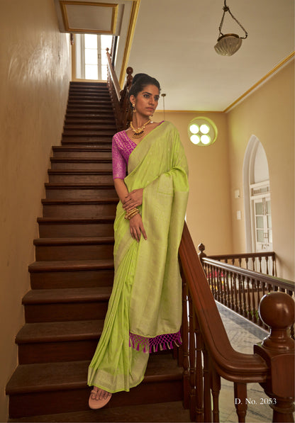 Mehendi Green Nylon crepe Fabric Weaving Tirth Festive Saree