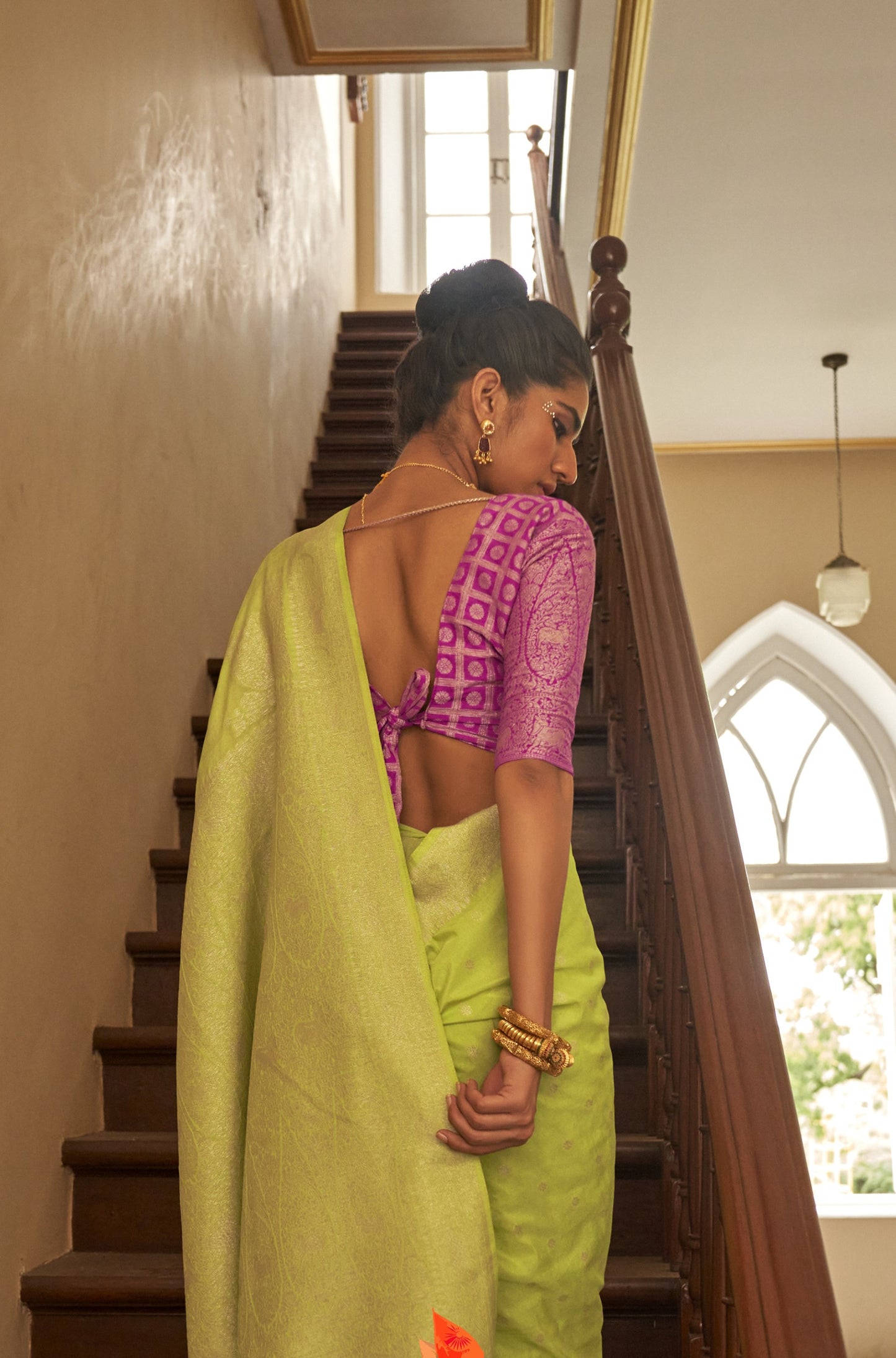 Mehendi Green Nylon crepe Fabric Weaving Tirth Festive Saree