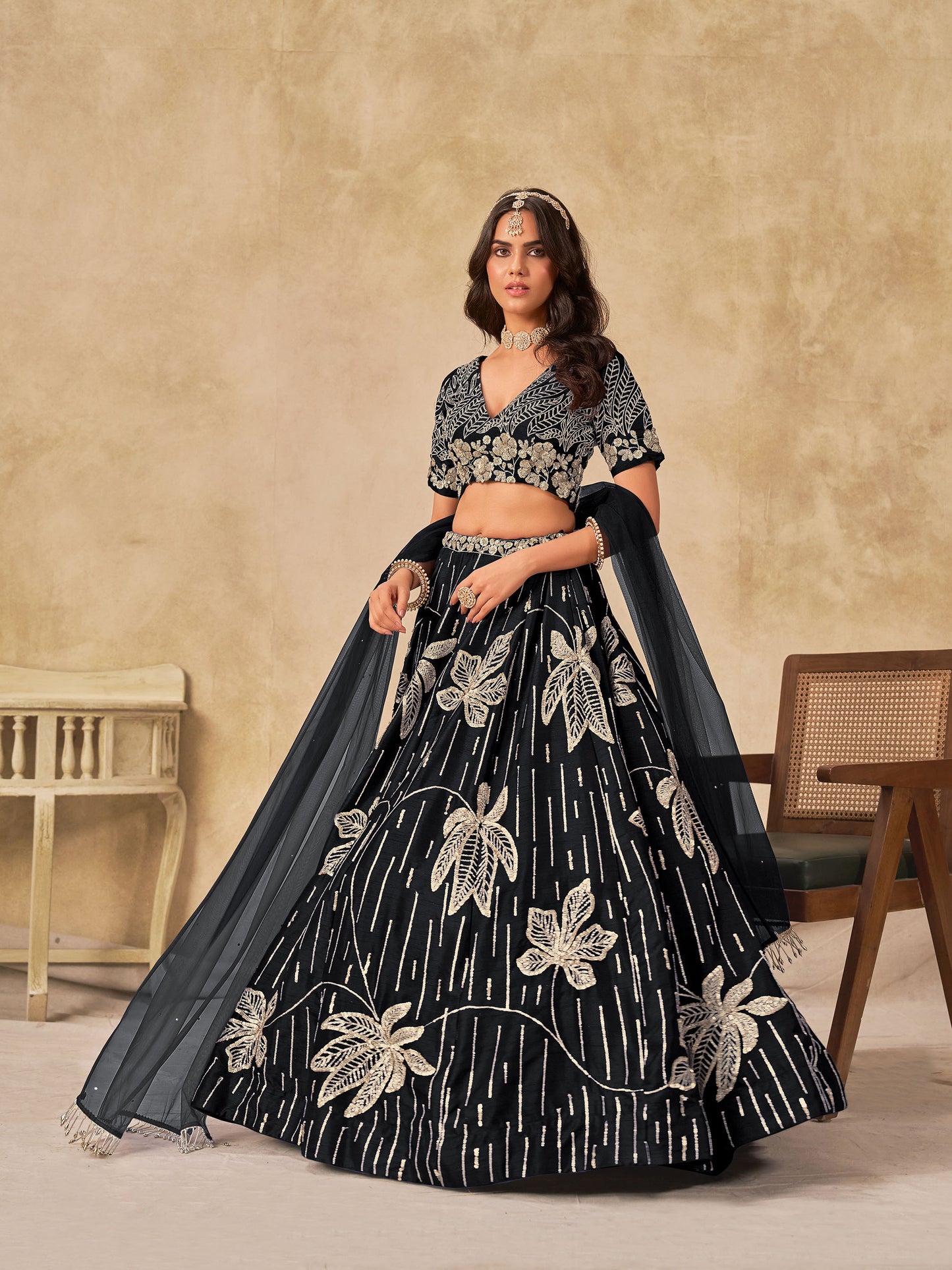 Black Heavy Sequins Embroidered Soft Art Silk Party Wear Lehenga