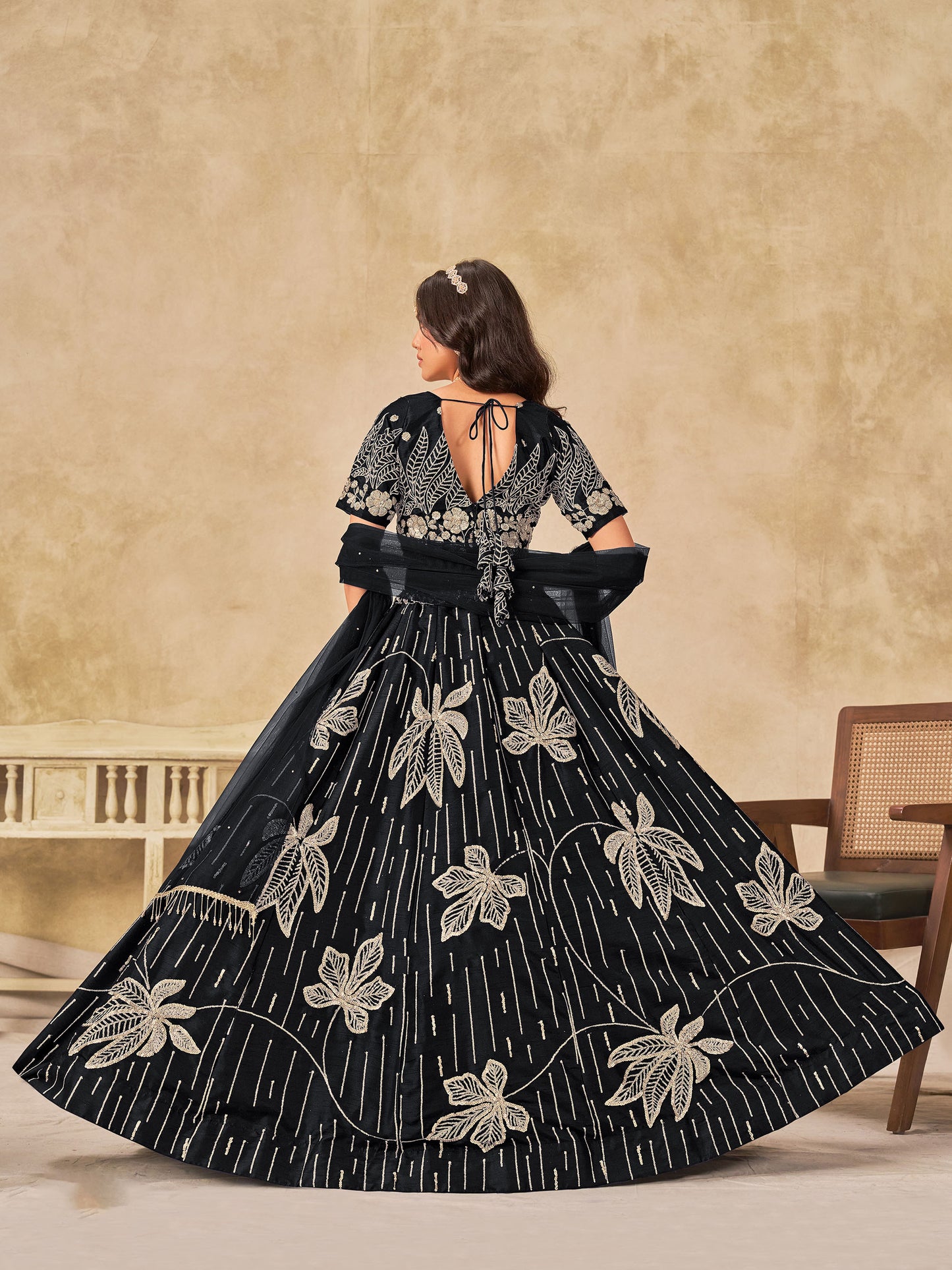 Black Heavy Sequins Embroidered Soft Art Silk Party Wear Lehenga