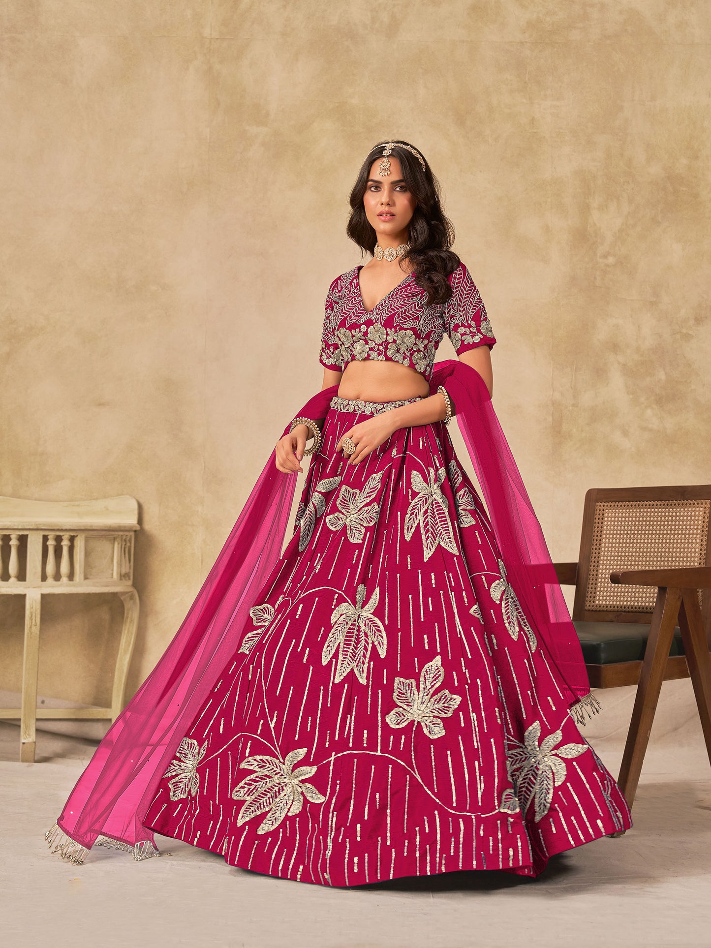 Pink Heavy Sequins Embroidered  Art Silk Wedding Guest Lehenga