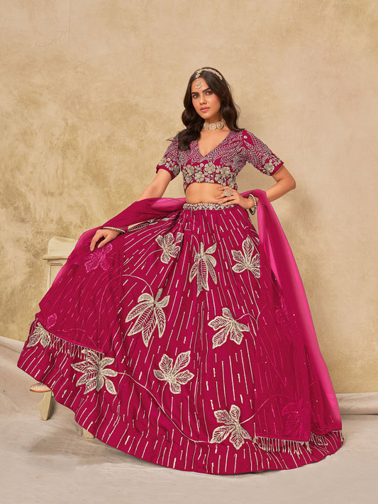 Pink Heavy Sequins Embroidered  Art Silk Wedding Guest Lehenga