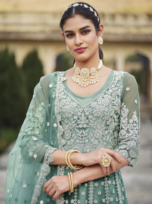 Blue Dori and Sequins Embroidery Butterfly Net AnarkaliBlue Dori and Sequins Embroidery Butterfly Net Anarkali