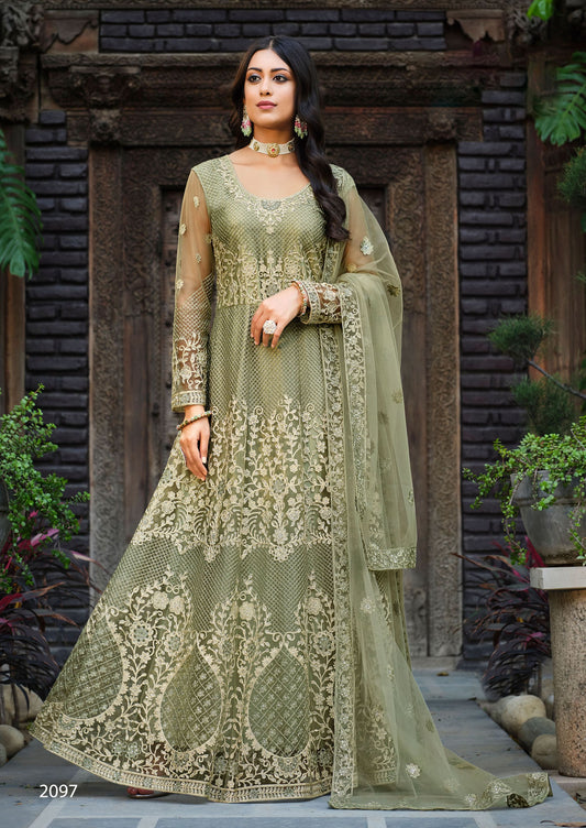 Green Heavy Embroidered Net Bridesmaid Anarkali