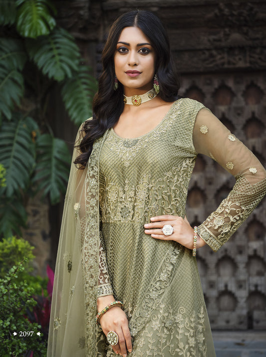 Green Heavy Embroidered Net Bridesmaid Anarkali