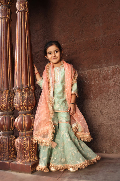 Green Embroidery Kurti Sharara