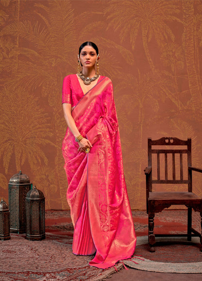 Pink Kaala Ruby Handloom Silk Saree