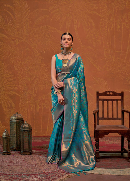 Teal Green Kaala Ruby Handloom Silk Saree