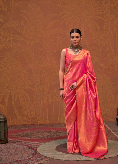 Coral Kaala Ruby Handloom Silk Saree