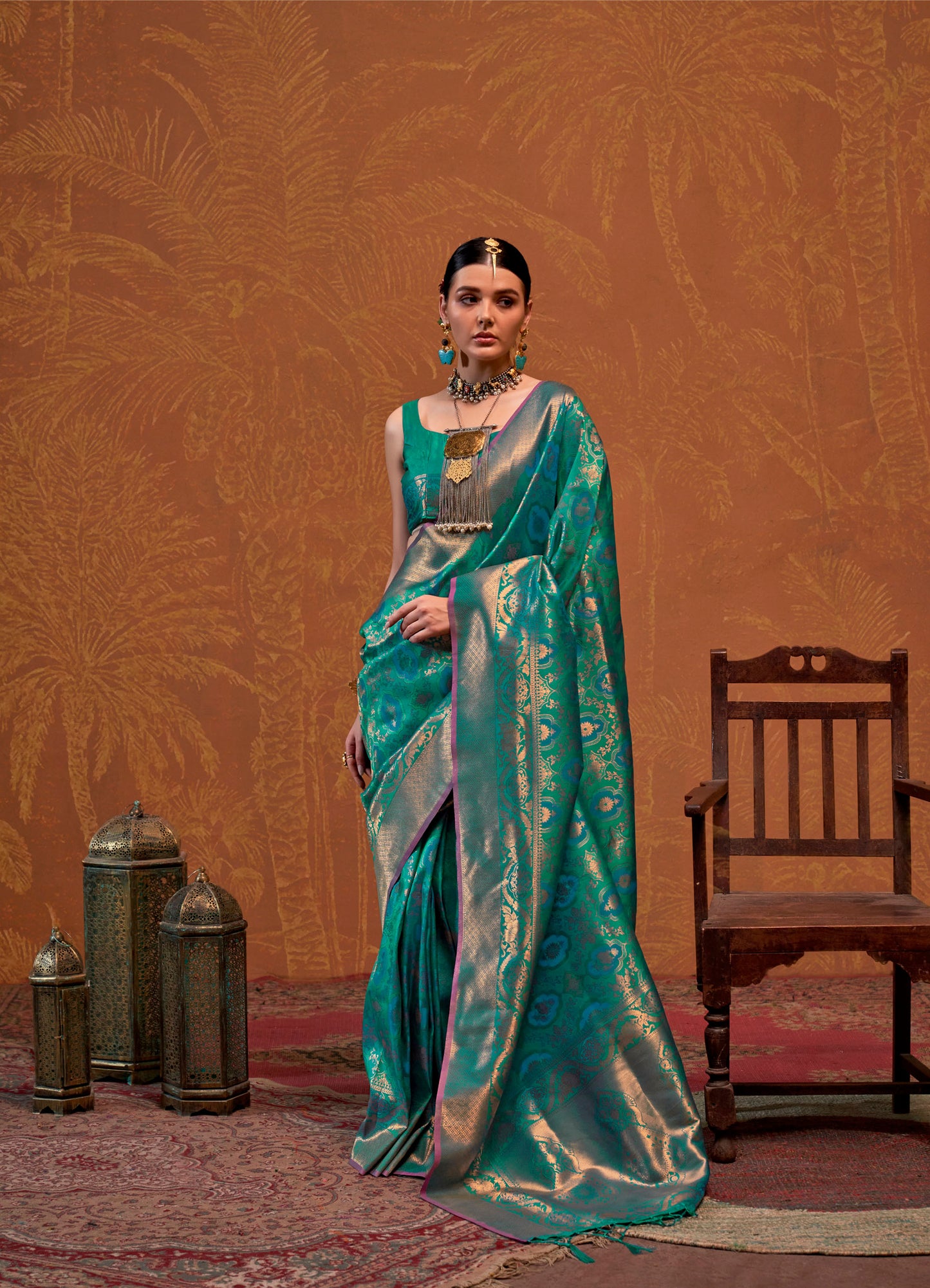 Emerald Green Kaala Ruby Handloom Silk Saree