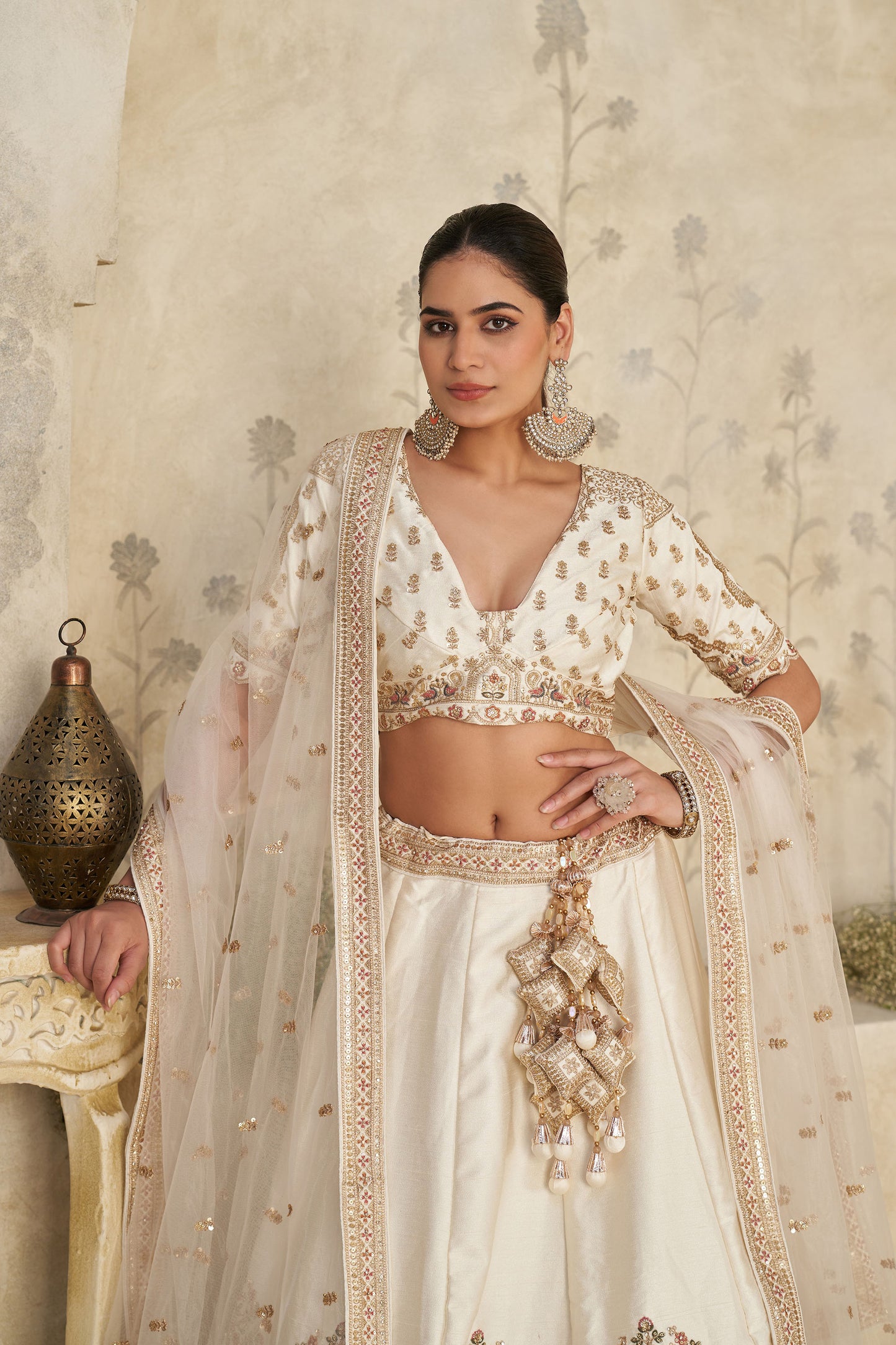 Cream Silk with Intricate Elephant Zari Work Bridesmaid Lehenga