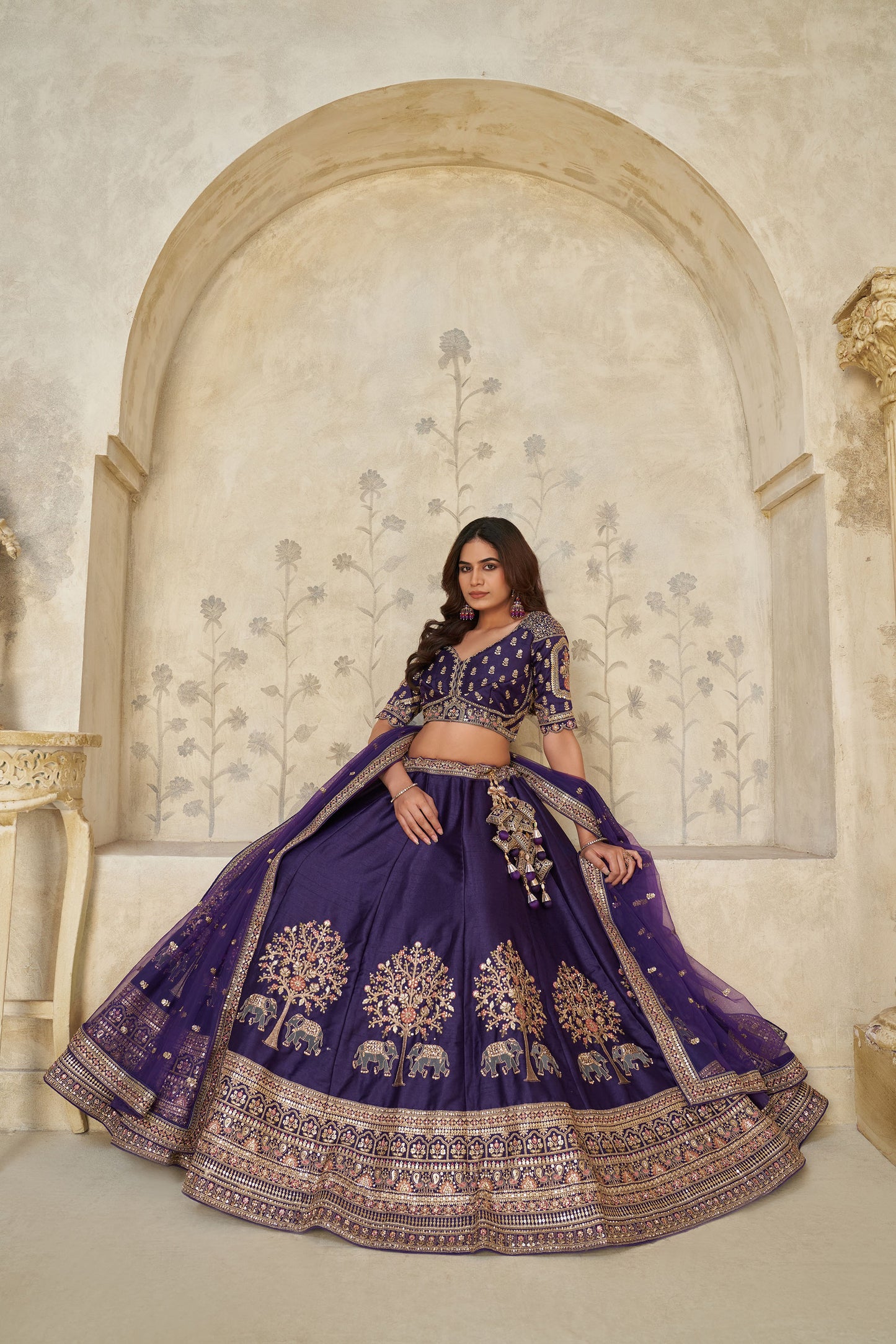 Purple Silk with Elephant Motifs & Zari Embroidered Bridesmaid Lehenga